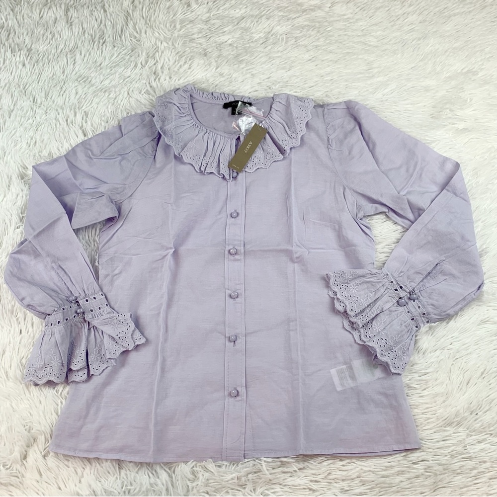J. Crew Lavender Blouse with Ruffle Eyelet Trim - Picture 4 of 10